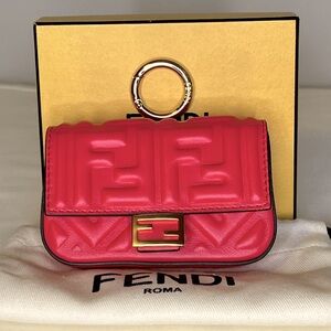 Fendi FF Embossed Nano Baguette Charm Lampone